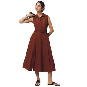 NWOT En Saison Anthropologie Megumi Cotton Sleeveless Midi Shirt Dress Brown S